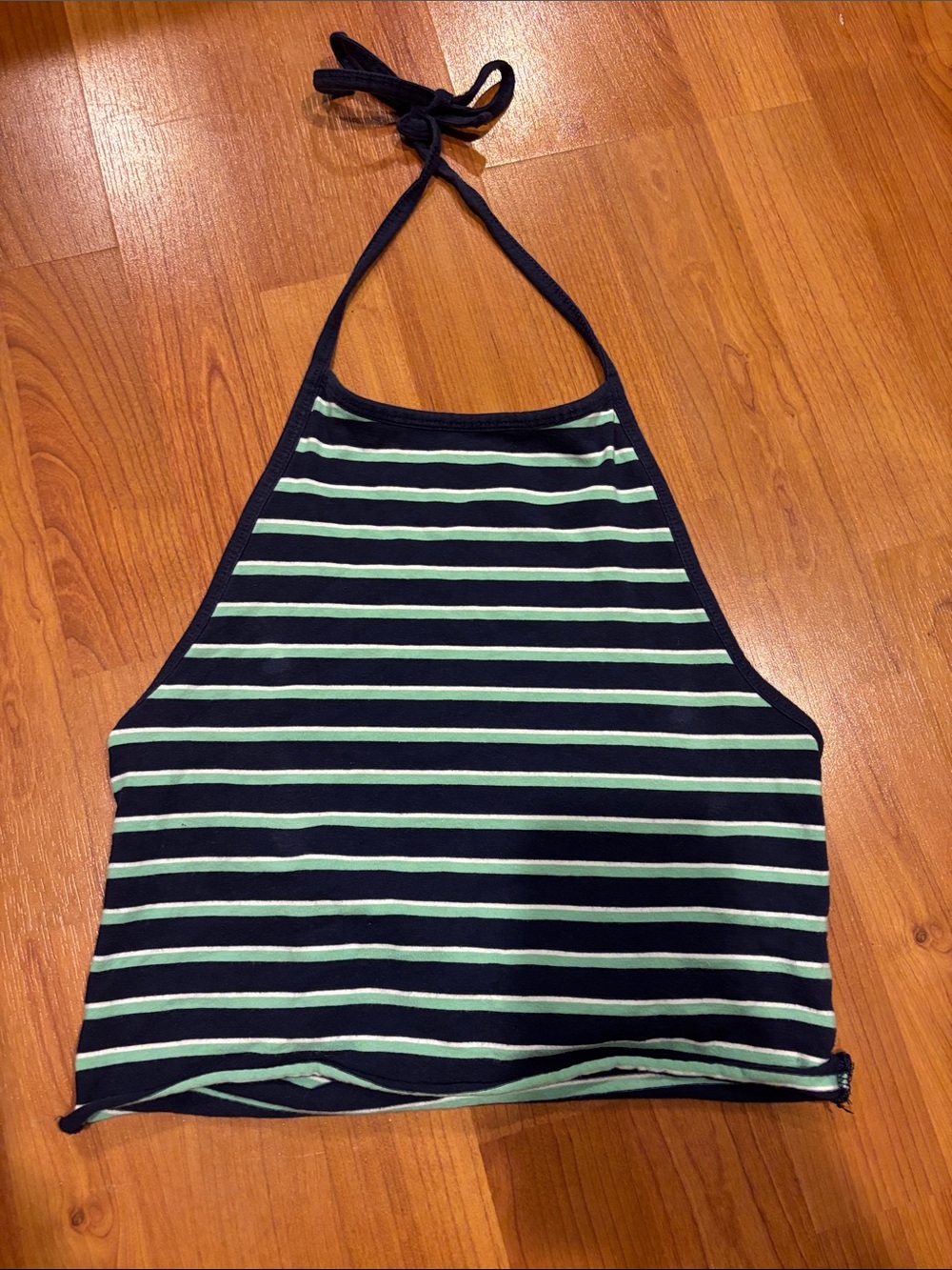 Striped Halter Crop Top in Navy and Mint